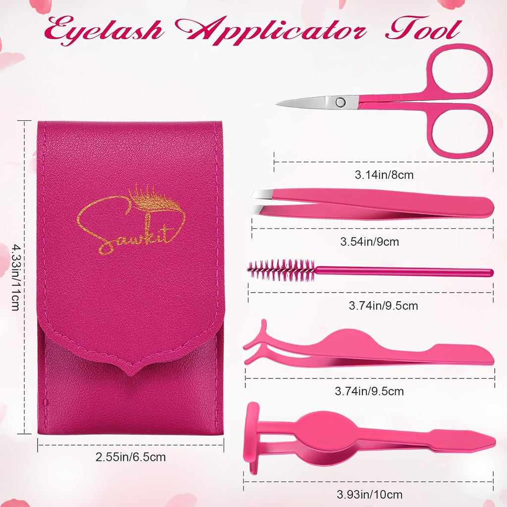 5-In-1 Lash Applicator Tool Set for Cluster and Strip Lashes | Stainless Steel Lash Tweezers Kit with Curved Applicator, Scissors, Brush and Travel Pouch for DIY Lash Extensions