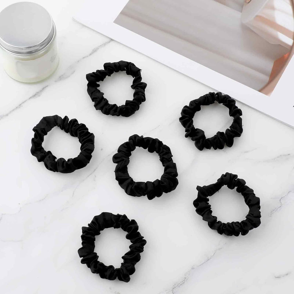 Luxury Silk Hair Scrunchies 6Pcs,Satin Scrunchies,Black Scrunchies for Hair | for Curly Hair, Mini Satin Scrunchies, Ponytail Holders, for Thick Curl Hair, No Hurt Your Hair, for Women and Girls