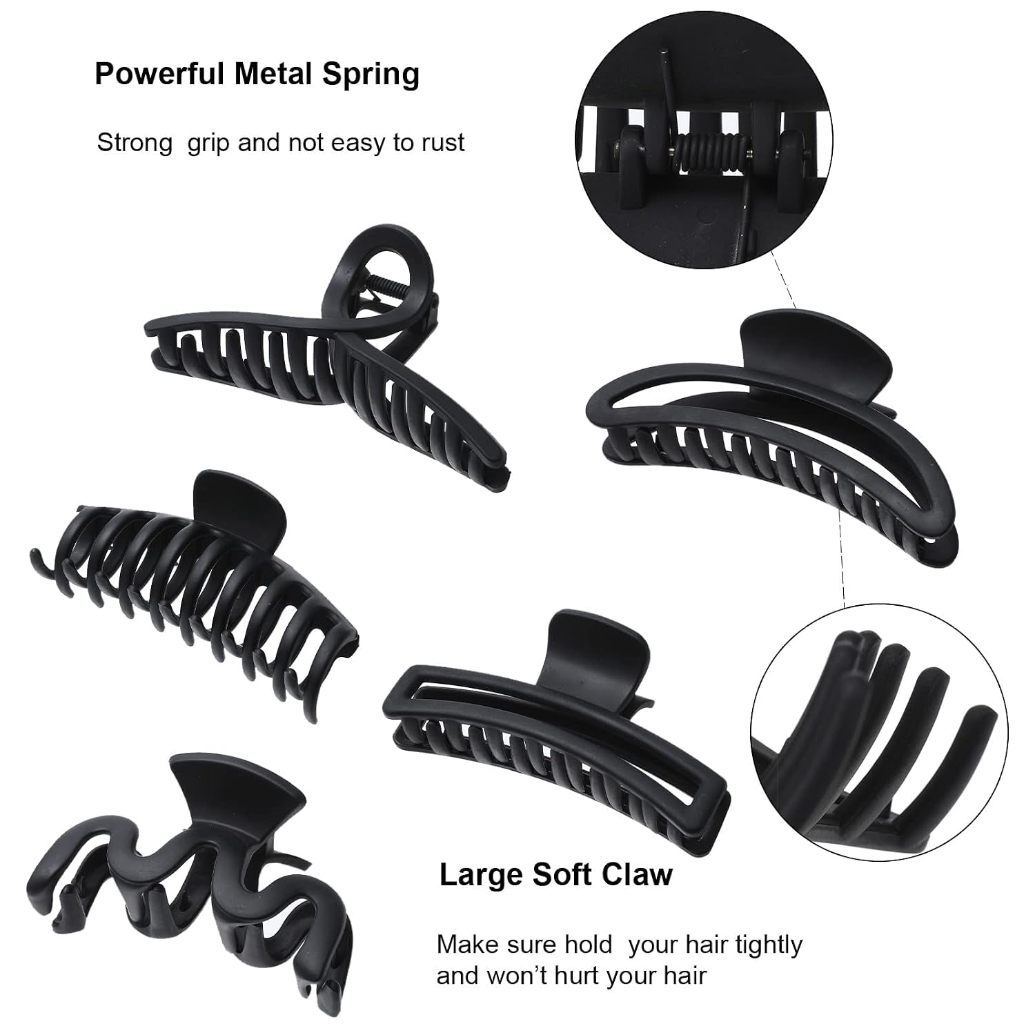 5PCS Large Claw Hair Clips for Women and Girls, Non-Slip | Sturdy Resin with Metal Spring. Grips Thick, Fine & Curly Locks All Day. Soft Matte Feel, 5 Assorted Designs