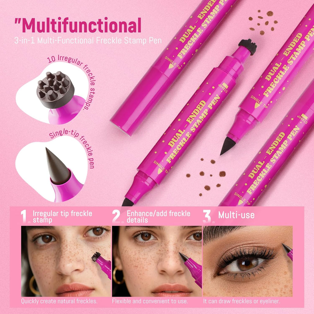2 in 1 Freckle Stamp Pen Waterproof for Natural Lifelike Faux Freckle Stamp Long Lasting Quick Dry Magic Fake Freckles Stain Marker Pen for Sunkissed Makeup 01#Light Brown