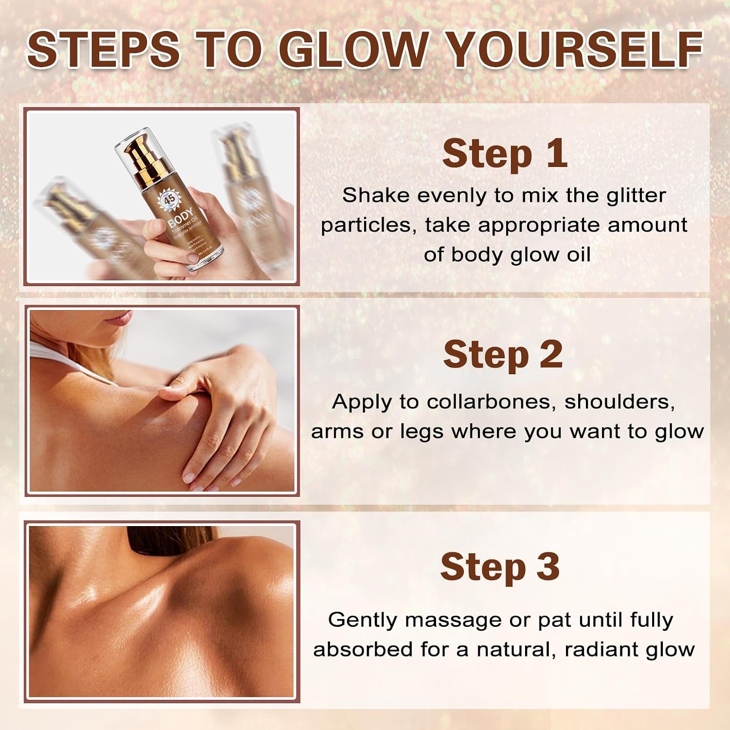 Body Glow Oil,Glow Shimmer Sunscreen,01 Rose Gold | SPF 45 Broad Spectrum,Moisturizing Shimmer Sunscreen for Women and Men,Lightweight Non-Sticky,Absorbs Quickly,Glowing Results