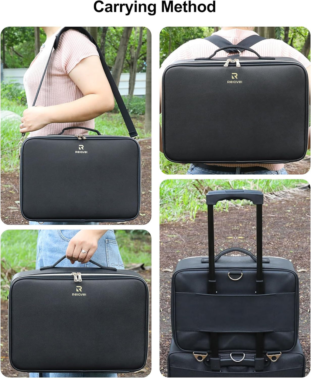 Travel Makeup Bag with LED Mirror, 16.2" Large Makeup Train Case | 3 Color Scenarios Adjustable Brightness, Waterproof Makeup Train Case Organizer with DIY Dividers for Makeup Artist, Black
