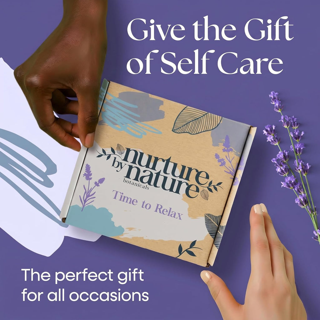 Nurture by Nature Self Care Gifts for Women - Spa Gift Baskets for Women & Relaxation Gifts | at Home Spa Kit | 6 Piece Bath Set with Pillow Spray, Candle, Bath Bomb & Bath Salts