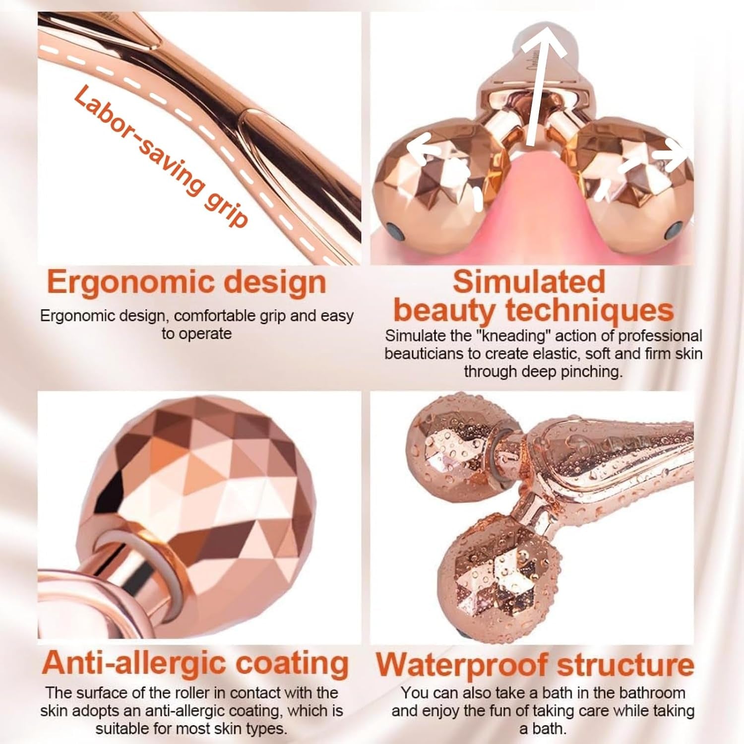 3D Face Roller & Eye Wand Massager Kit, Facial Massage Tool for Women Girls | Premium Stainless Steel Metal, Portable & Ergonomic Design, Safe for All Skin Types, 2-In-1 Skincare Set