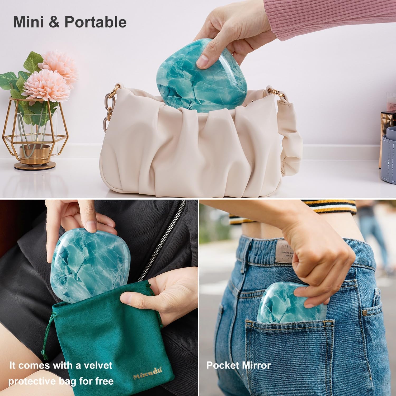 Compact Mirror with Light-4 Inches Compact 1X/10X Magnifying Mirror | Double Sides Lighted, 3 Colors Lighting, 0-100% Brightness, Diammable Touch, 1200Mah Rechargeable, for Pocket, Purse