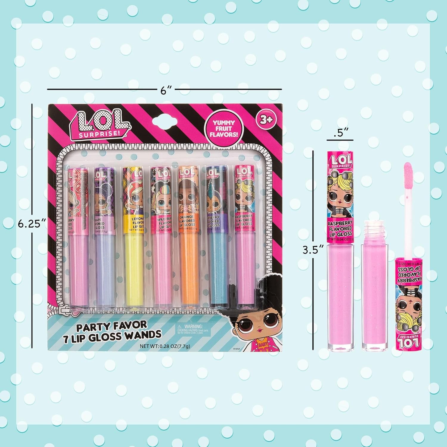 L.O.L Surprise 7-Pack Lip Gloss for Girls, Lol Lip Gloss | Non-Toxic Kids Makeup with L.O.L. Characters