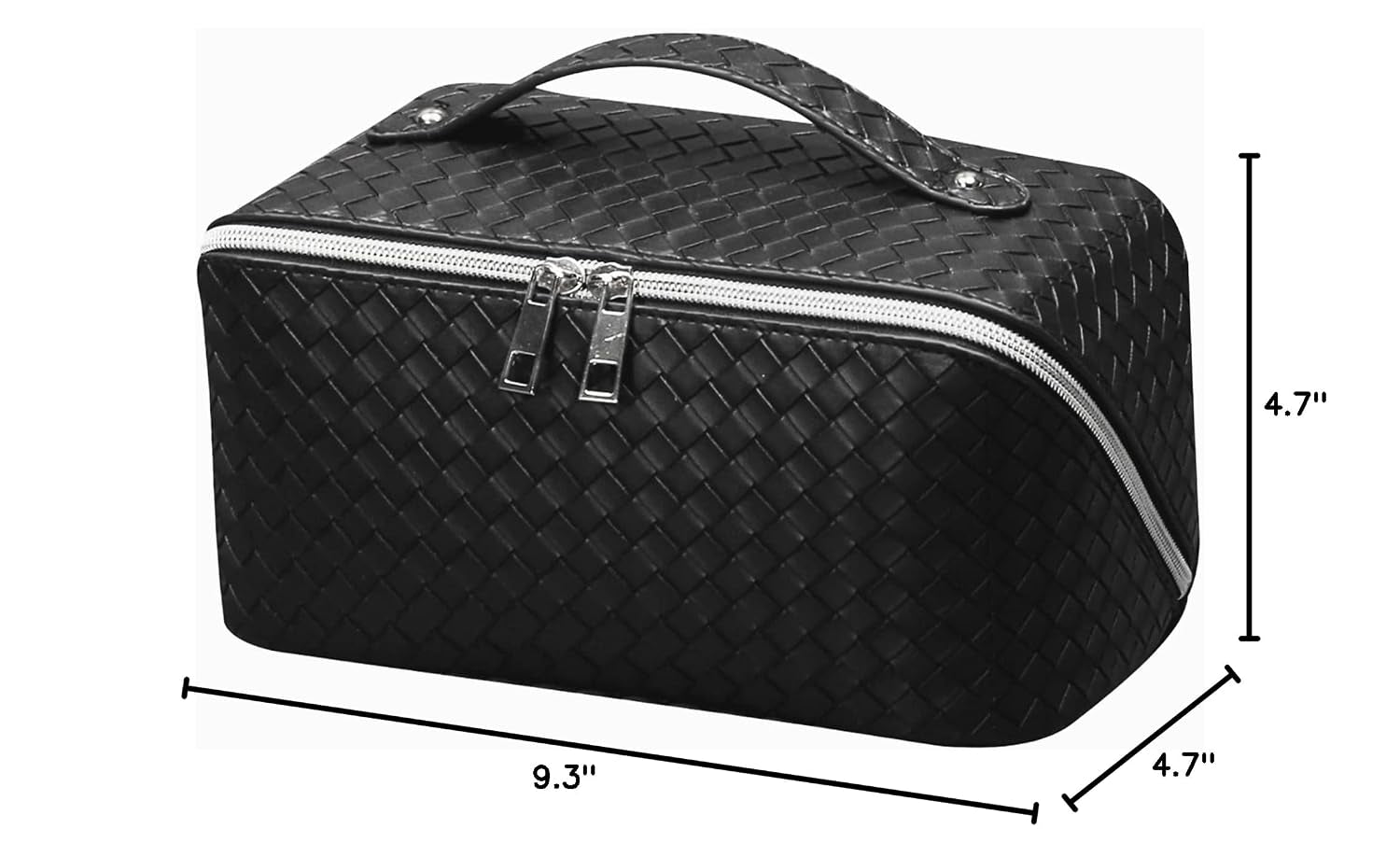 Travel Makeup Bag for Women, Cosmetic Organizer Bag with Compartments | Flat Open Cosmetic Bag, Multiple Compartments, Water-Resistant PU Leather for Skincare, Brushes & Travel Essentials, Black