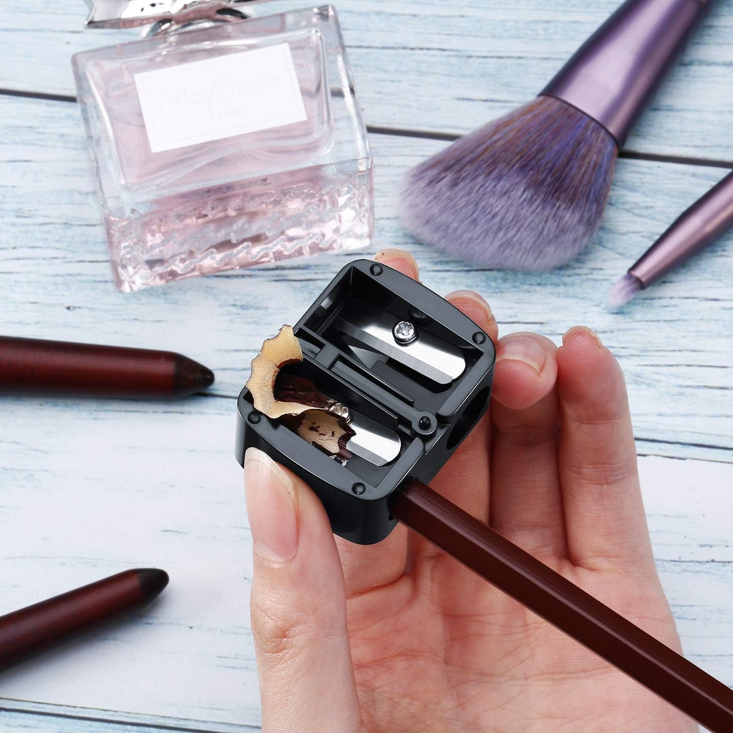 5 Pack Makeup Pencil Sharpener Plastic Lip Liner Pencil Eyeliner Sharpener Dual Holes Cosmetic Manual Tools for Eyeliner(Matte Black,Classic)