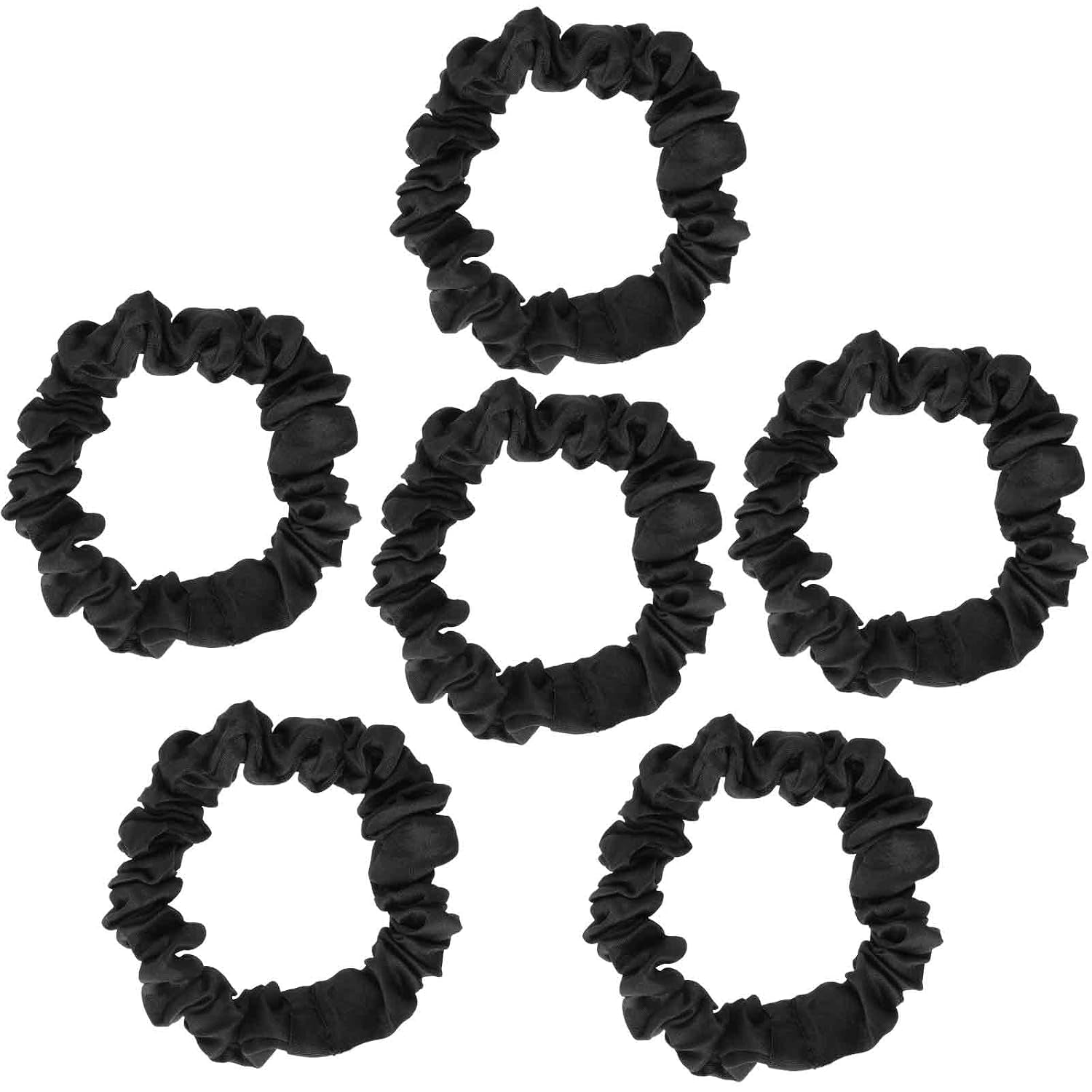 Luxury Silk Hair Scrunchies 6Pcs,Satin Scrunchies,Black Scrunchies for Hair | for Curly Hair, Mini Satin Scrunchies, Ponytail Holders, for Thick Curl Hair, No Hurt Your Hair, for Women and Girls