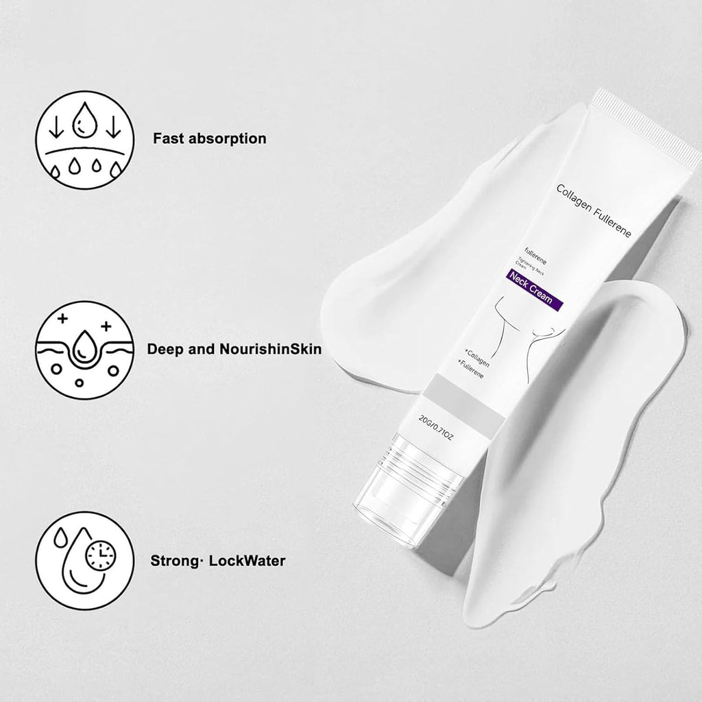 Magic Collagen Fullerene Neck Cream, Tighten and Lift Firming Neck Cream for Crepey Skin, Collagen Neck Cream with Five Rollers, Anti-Wrinkle Moisturizing Neck Skincare for Skin Types (1Pc)