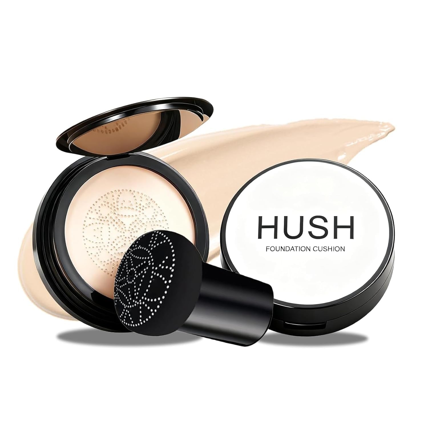 Hush Natural Glow Foundation for Mature Skin, 2026 Mushroom Head Air Cushion CC Cream, Full Coverage Long-Lasting BB Cream for Older Women, Natural Radiant Glow for Light/Medium Warm Tone Skin