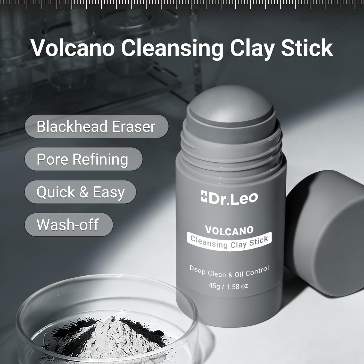 Blackhead Remover Clay Mask Stick, Volcanic Mud & Kaolin, 1.58Oz | Charcoal Clay Mask Stick for Deep Pore Detox, Controls Oil & Refines Pores, Gentle for All Skin Types, Compact Travel Size