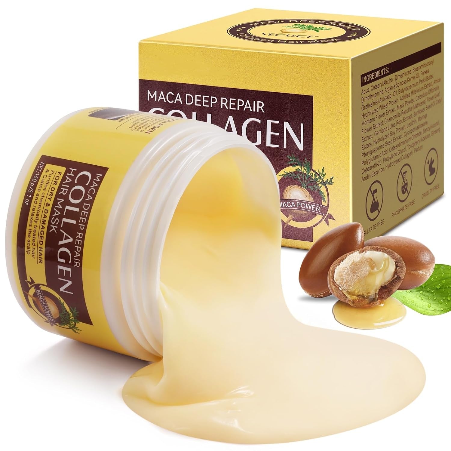 Collagen Hair Mask, Collagen Hair Treatment for Dry Damaged Hair, Deep Repair Conditioner with Maca Essence, Hydrating and Moisturizes Hair - 150Ml