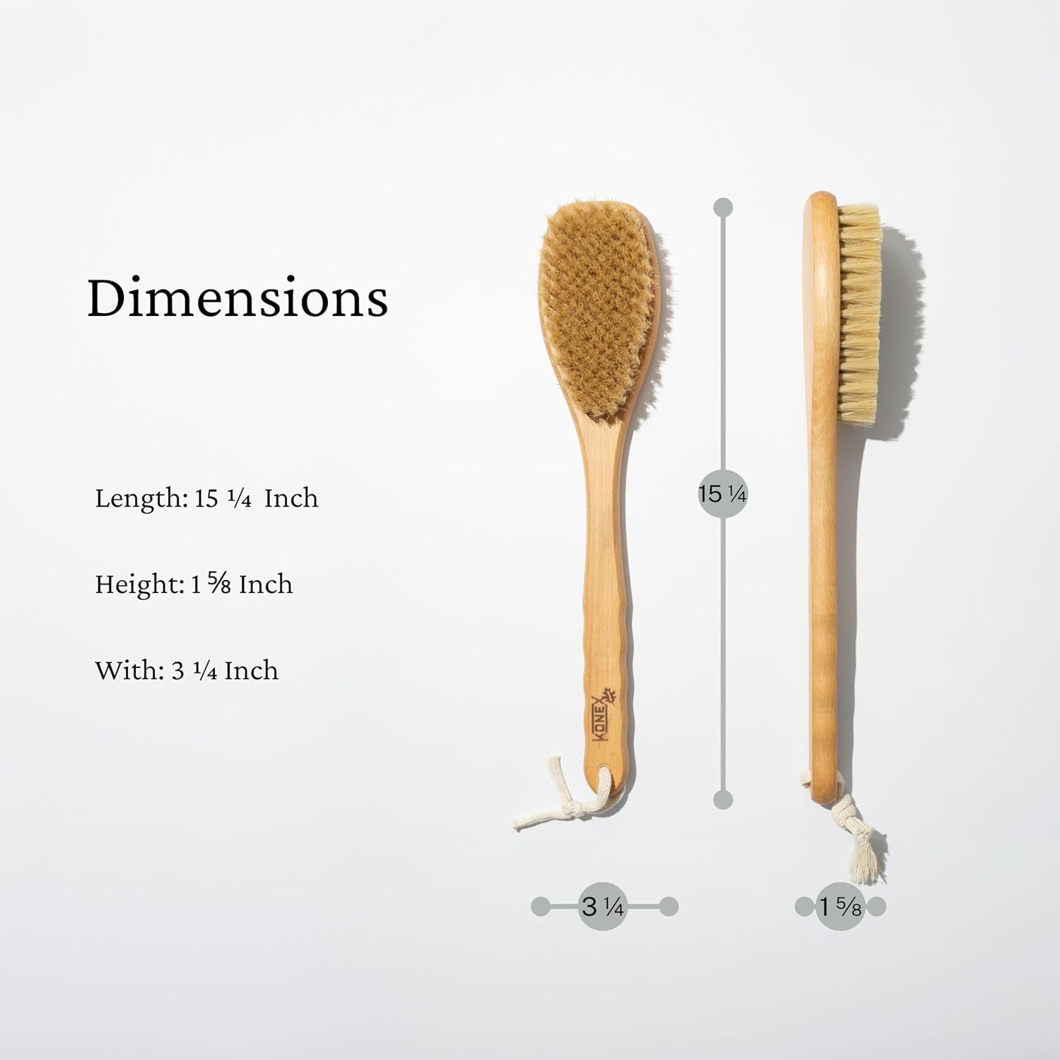 Bath Brush Set, Exfoliating Shower Scrubber, Dry Brushing Body Brush Set, Pore Opening, Beechwood Handle with Natural Bristle Large 15" plus Small Face Brush