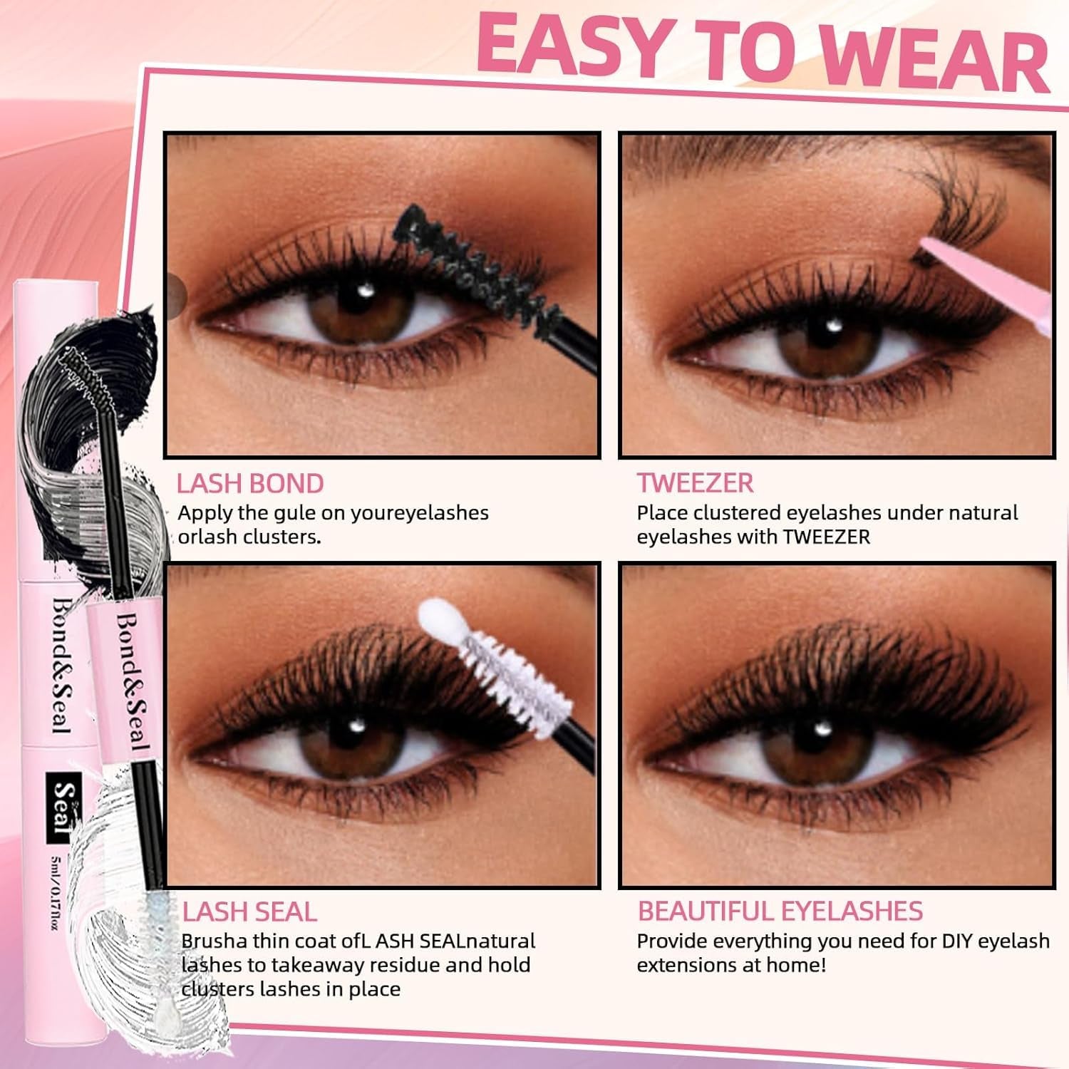 DIY Wispy Lash Extension Kit 620Pcs D Curl 6 Styles Individual Lash Clusters Eyelash Extension with Lash Bond and Seal,Quick Glue Remover Tweezers Eyelash Brush Mini Applicator