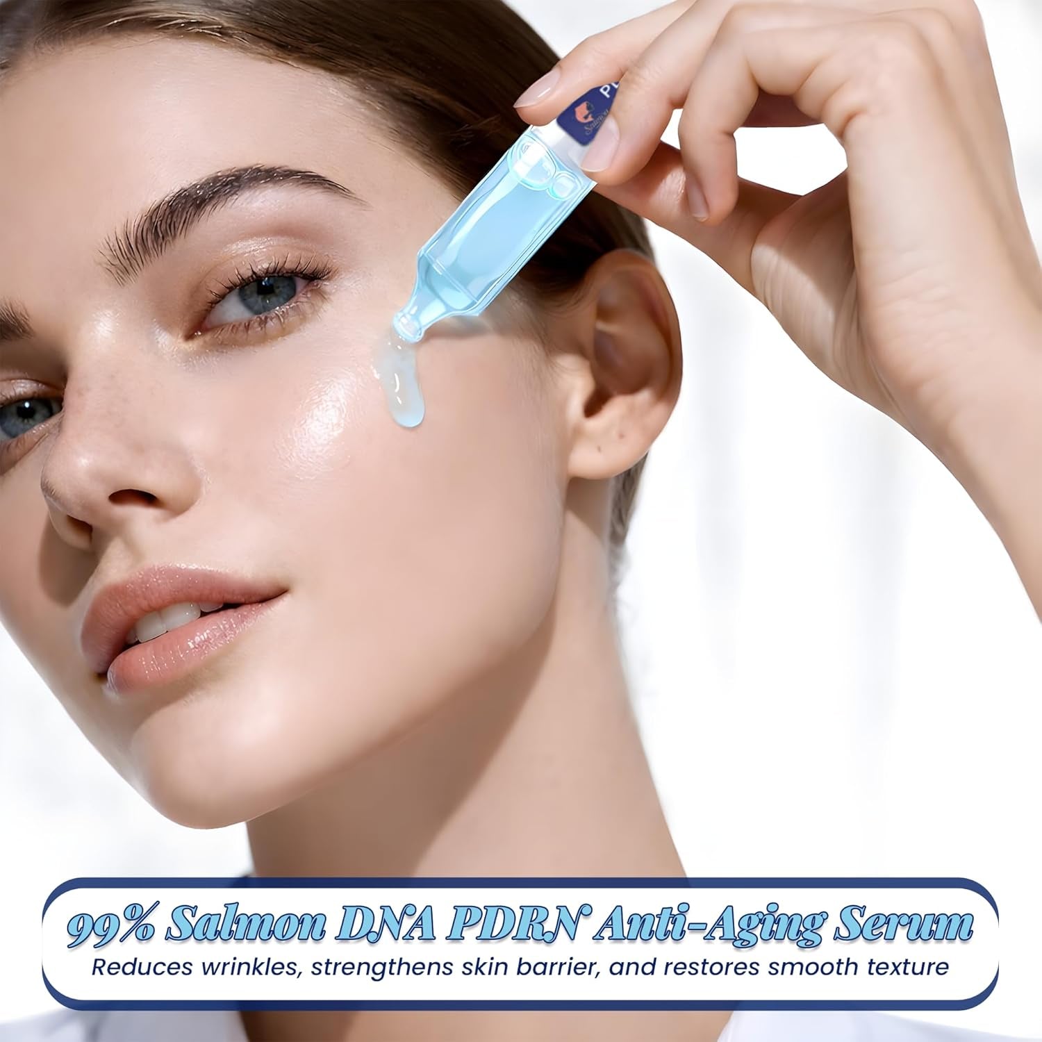 Salmon DNA Peptide, 99% PDRN Korean Skincare Anti-Aging Serum with Salmon Egg, Collagen, Elastin, Hyaluronic Acid & Niacinamide,Fine Line, Moisturizing 0.05 Fl.Oz X 30E