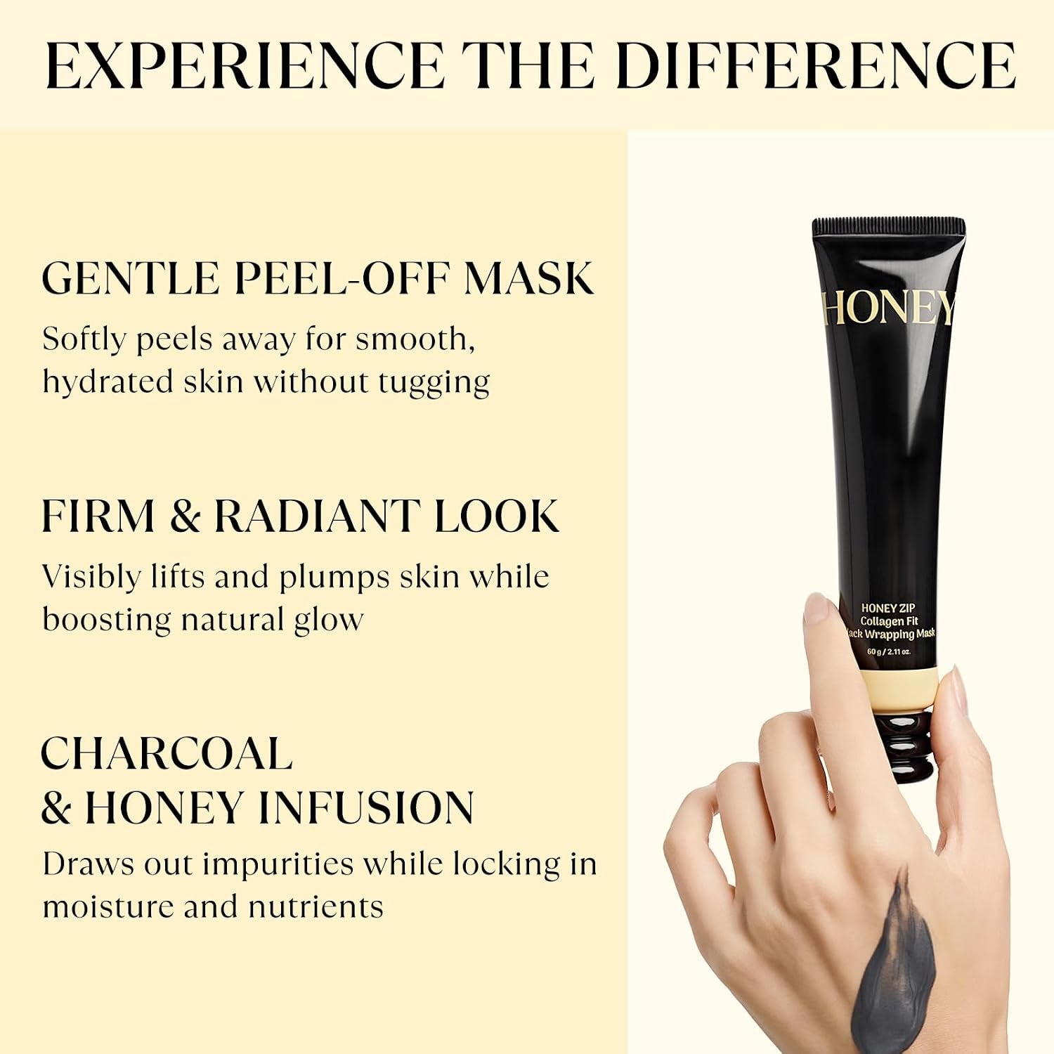 Korean Collagen Wrapping Mask, Peel off Mask with Honey & Charcoal for Hydrating, Elasticity and Glass Skin, Suitable for All Skin Types, 60G