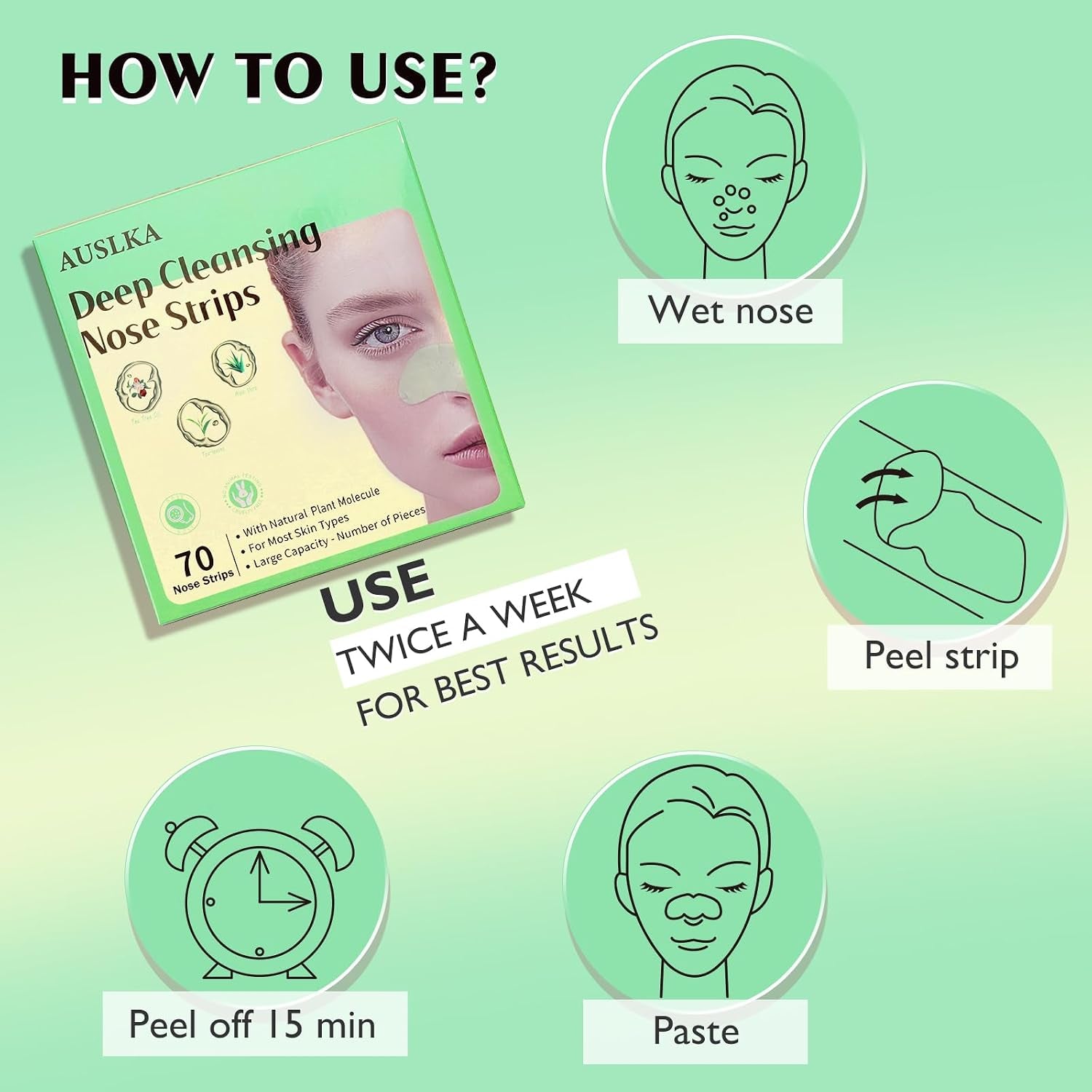 Blackhead Pore Strips,(70 Counts) Blackhead Remover-Deep Cleansing Nose Strips with Instant Pore Unclogging, Nose Plant Strips for Blackheads
