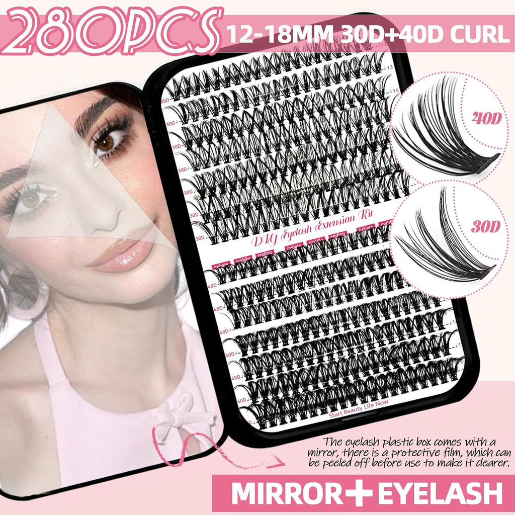 DIY Wispy Lash Extension Kit 620Pcs D Curl 6 Styles Individual Lash Clusters Eyelash Extension with Lash Bond and Seal,Quick Glue Remover Tweezers Eyelash Brush Mini Applicator