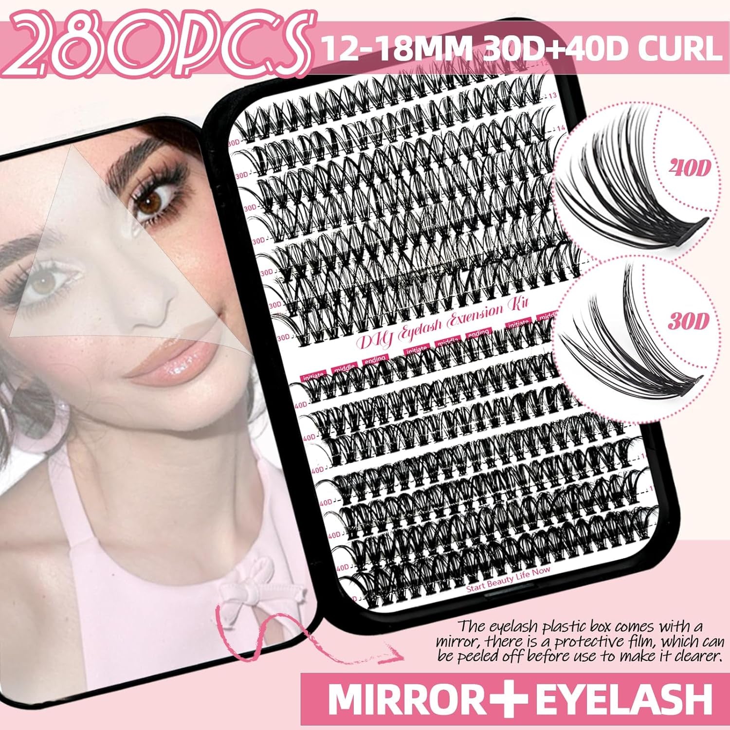 DIY Wispy Lash Extension Kit 620Pcs D Curl 6 Styles Individual Lash Clusters Eyelash Extension with Lash Bond and Seal,Quick Glue Remover Tweezers Eyelash Brush Mini Applicator