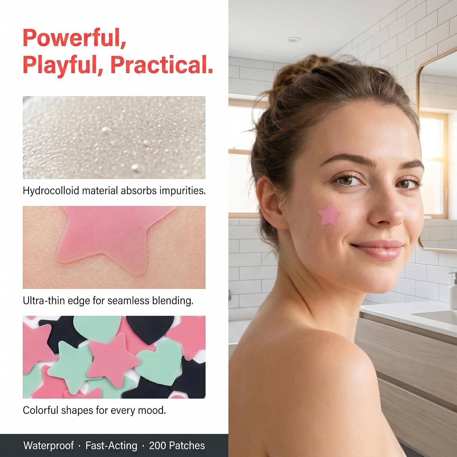 Hydrocolloid Pimple Patches for Face, Invisible Acne Patches, 200 Count | 3 Sizes 10/12/14Mm with Tea Tree Oil and Salicylic Acid for Overnight & Teenager, , Invisible on Face & Sensitive Skin