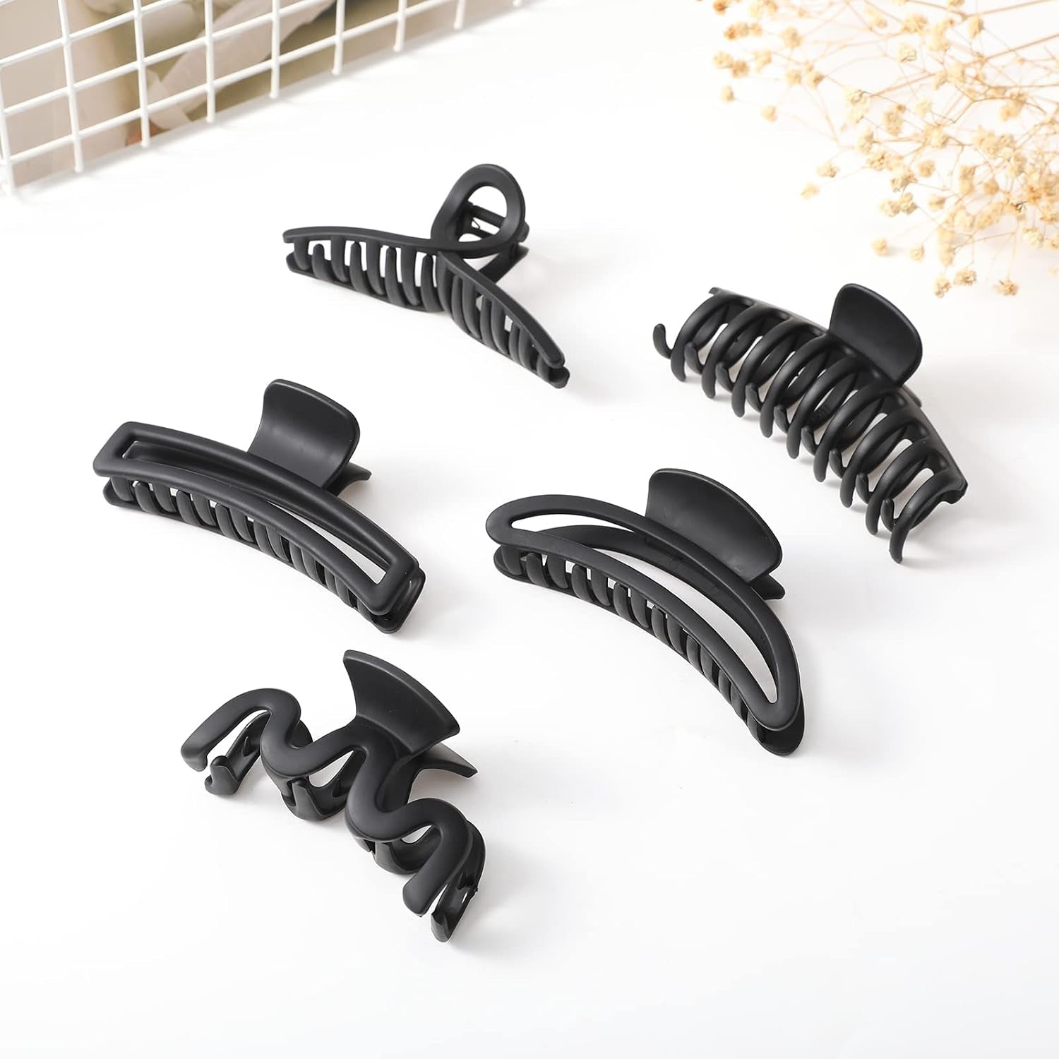 5PCS Large Claw Hair Clips for Women and Girls, Non-Slip | Sturdy Resin with Metal Spring. Grips Thick, Fine & Curly Locks All Day. Soft Matte Feel, 5 Assorted Designs