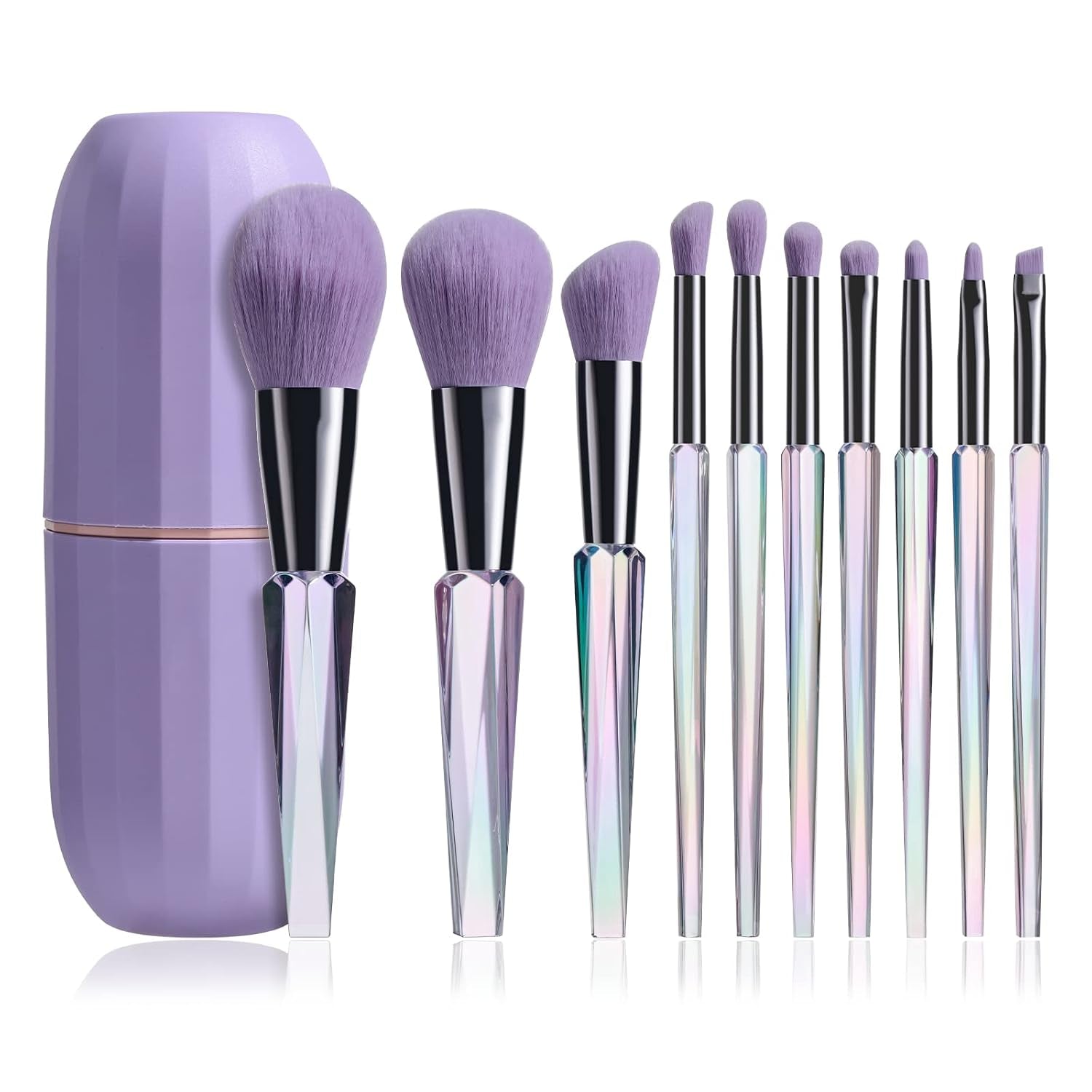 Makeup Brushes 10 Pcs Premium Synthetic Bristles Crystal Handle Kit,Kabuki Foundation Blending Face Powder Blush Concealers Eye Shadow Brush, Professional Brushes Set with Box (Crystal Handle)