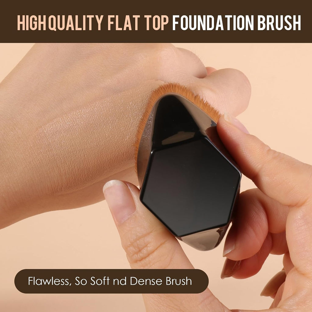 S50 3-Piece Makeup Brush and Sponge Set for Flawless Application - Includes Foundation Brush, Blending Sponge, and Dual End Kabuki & Concealer Brush, Synthetic Bristles, Black