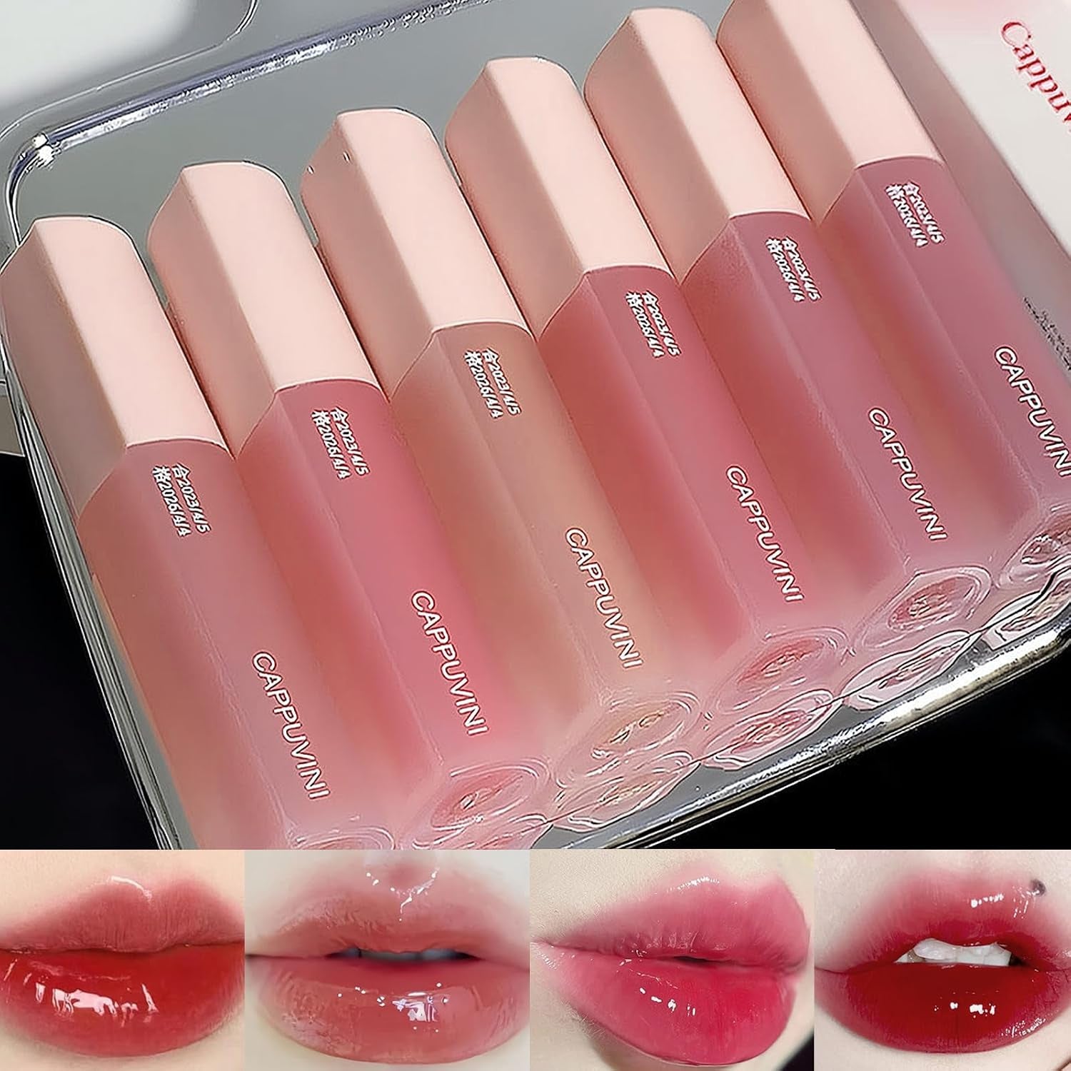 Juicy Lasting Tint Lip Gloss Set, Vivid Color, Glossy Finish, Long-Lasting Moisturizing Glaze Tint Highly-Pigmented, Clear & Natural Makeup Lip Tint for Daily (6Pcs)