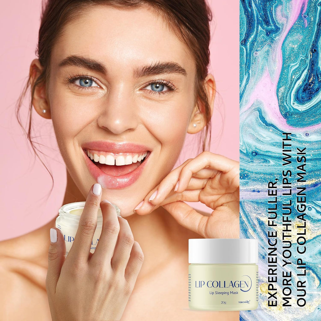 Lip Sleeping Mask (20G), Collagen Lip Mask Overnight, Lip Plumper with Hyaluronic Acid, Peptide Complex Lip Balm for Lip Wrinkle Repair and Plumping, Natural Hydration for Smooth Lips