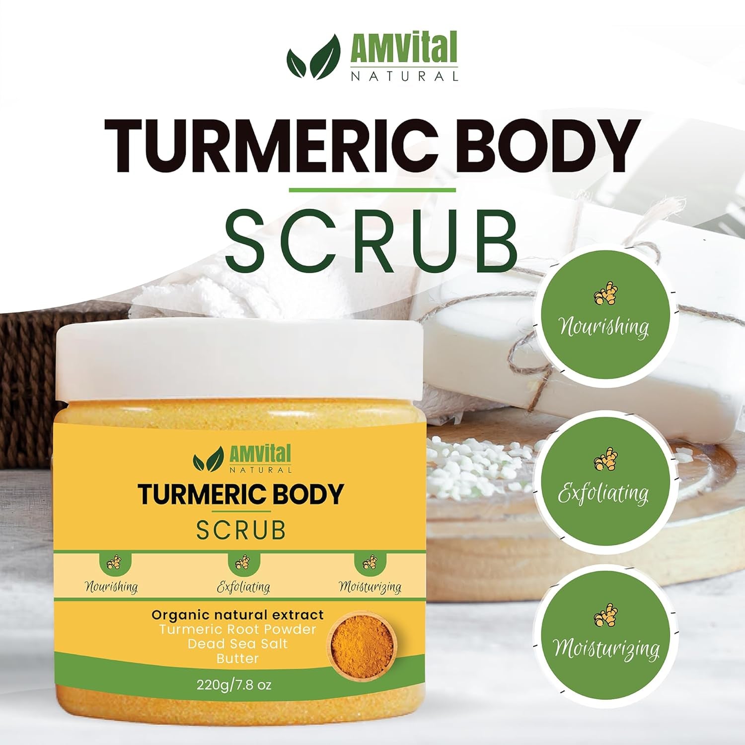 Turmeric Body Scrub, Face & Body Exfoliating Scrub, 7.8 Oz | Weekly Polish Step • Shower Skincare Routine • Soft Refreshed Feel
