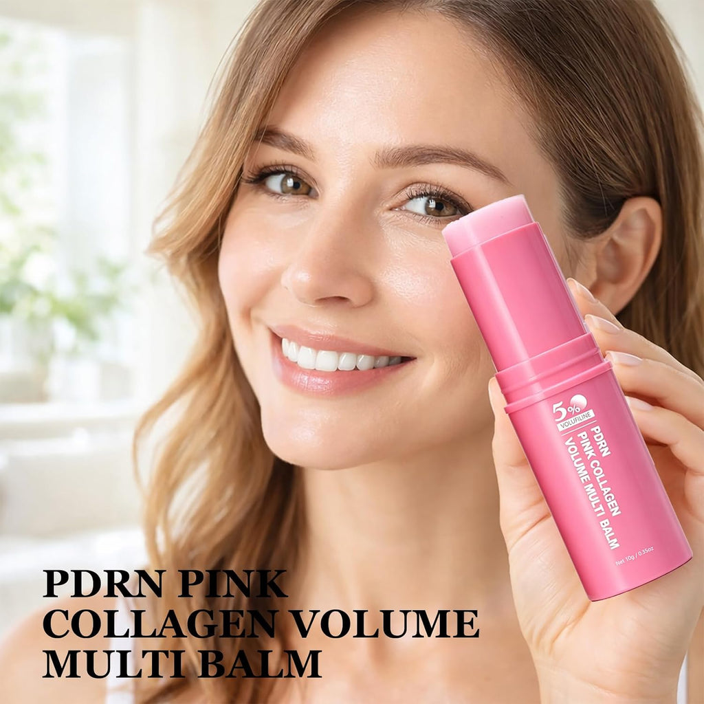 PDRN Pink Collagen Volume Multi Balm, 5% Volufiline NAD Infused for Radiant-Looking, Smooth-Looking Texture, PDRN Stick, Revitalizing Care for Smooth Face & Body for Under-Eyes, Neck, Forehead