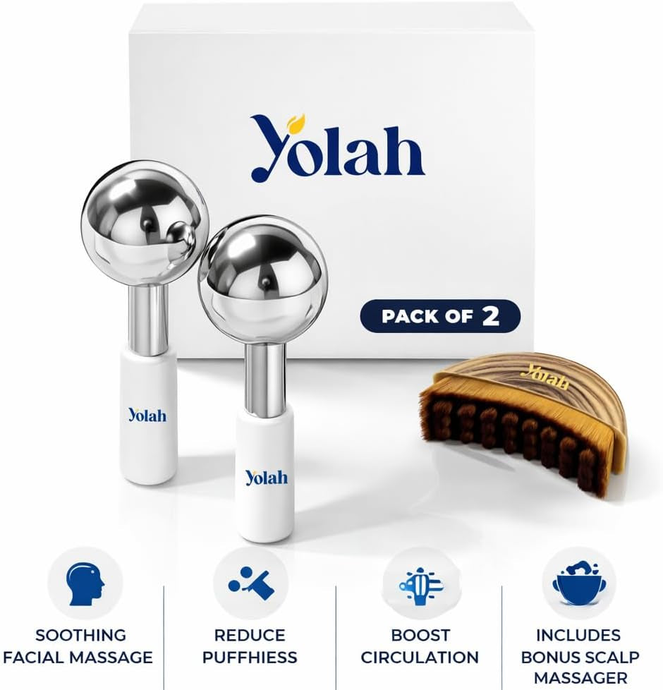 Ice Globes for Face, Stainless Steel Facial Ice Globes & Cryo Sticks with Face Brush, Cooling Face Massage Tools for Puffiness, under Eye Cooling & Skin Care Spa Gifts for Women