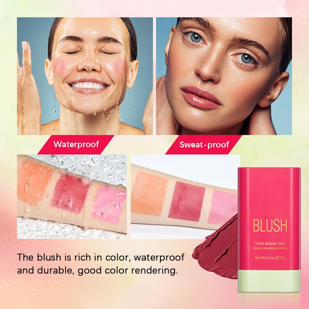Multi-Use Blush Stick,Soft Creamy Blush,2-In-1 Cheek and Lip Tint,Waterproof Hydrating Solid Natural Moisture Smooth Blendable Matte Finish Face Blush Makeup,01 Shy Pink