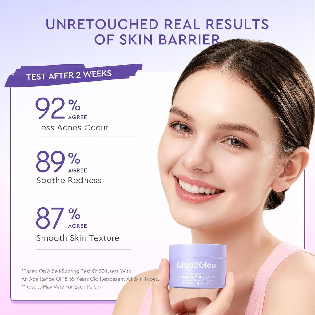 Blueberry Ceramide Face Moisturizer, Barrier Cream for Dry, Sensitive & Redness-Prone Skin, Strengthen Skin Barrier, Calm Irritation, Deep Hydration - 5X Ceramides, Blueberry, 100G