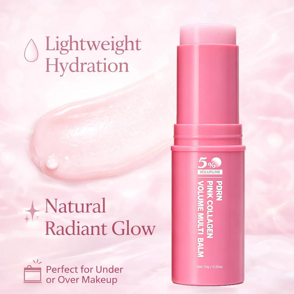 PDRN Pink Collagen Volume Multi Balm, 5% Volufiline NAD Infused for Radiant-Looking, Smooth-Looking Texture, PDRN Stick, Revitalizing Care for Smooth Face & Body for Under-Eyes, Neck, Forehead