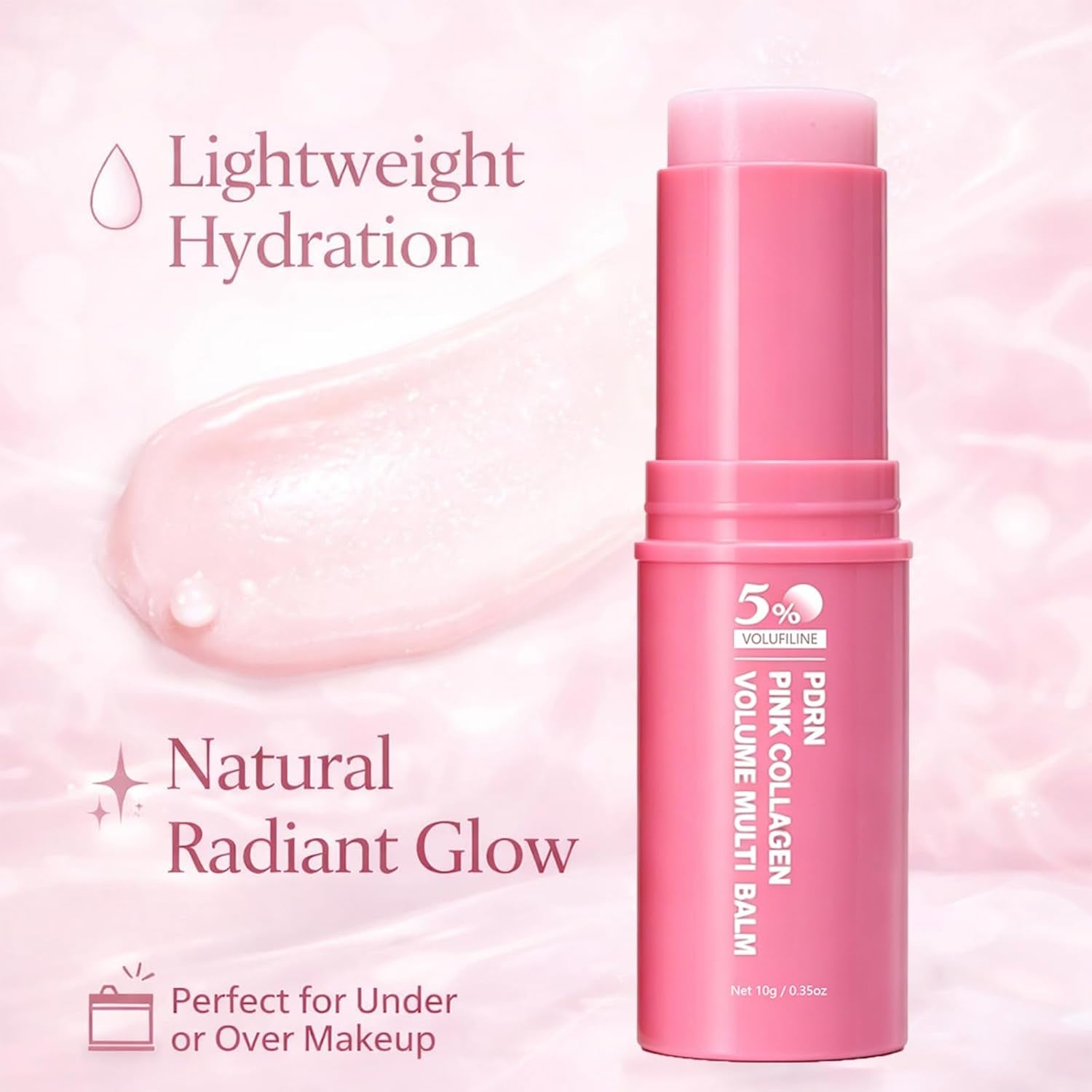 PDRN Pink Collagen Volume Multi Balm, 5% Volufiline NAD Infused for Radiant-Looking, Smooth-Looking Texture, PDRN Stick, Revitalizing Care for Smooth Face & Body for Under-Eyes, Neck, Forehead