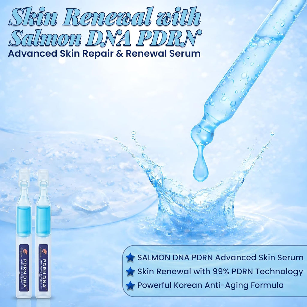 Salmon DNA Peptide, 99% PDRN Korean Skincare Anti-Aging Serum with Salmon Egg, Collagen, Elastin, Hyaluronic Acid & Niacinamide,Fine Line, Moisturizing 0.05 Fl.Oz X 30E