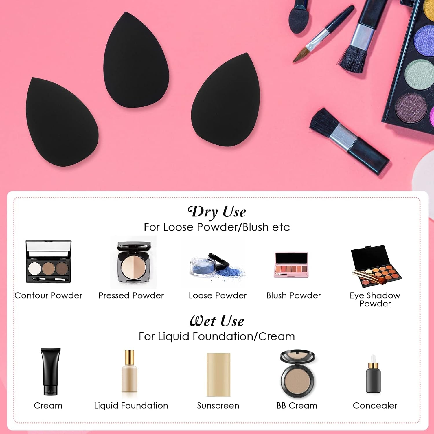 6Pcs Makeup Sponge, Makeup Blending Beauty Sponge, Foundation Blending Sponge Blender for Foundation, Cream and Powder, Soft Makeup Sponges (Black) | Latex Free Flawless, Soft Setting Face, Black Foundation Blending Sponge, Make up Sponges for All Areas