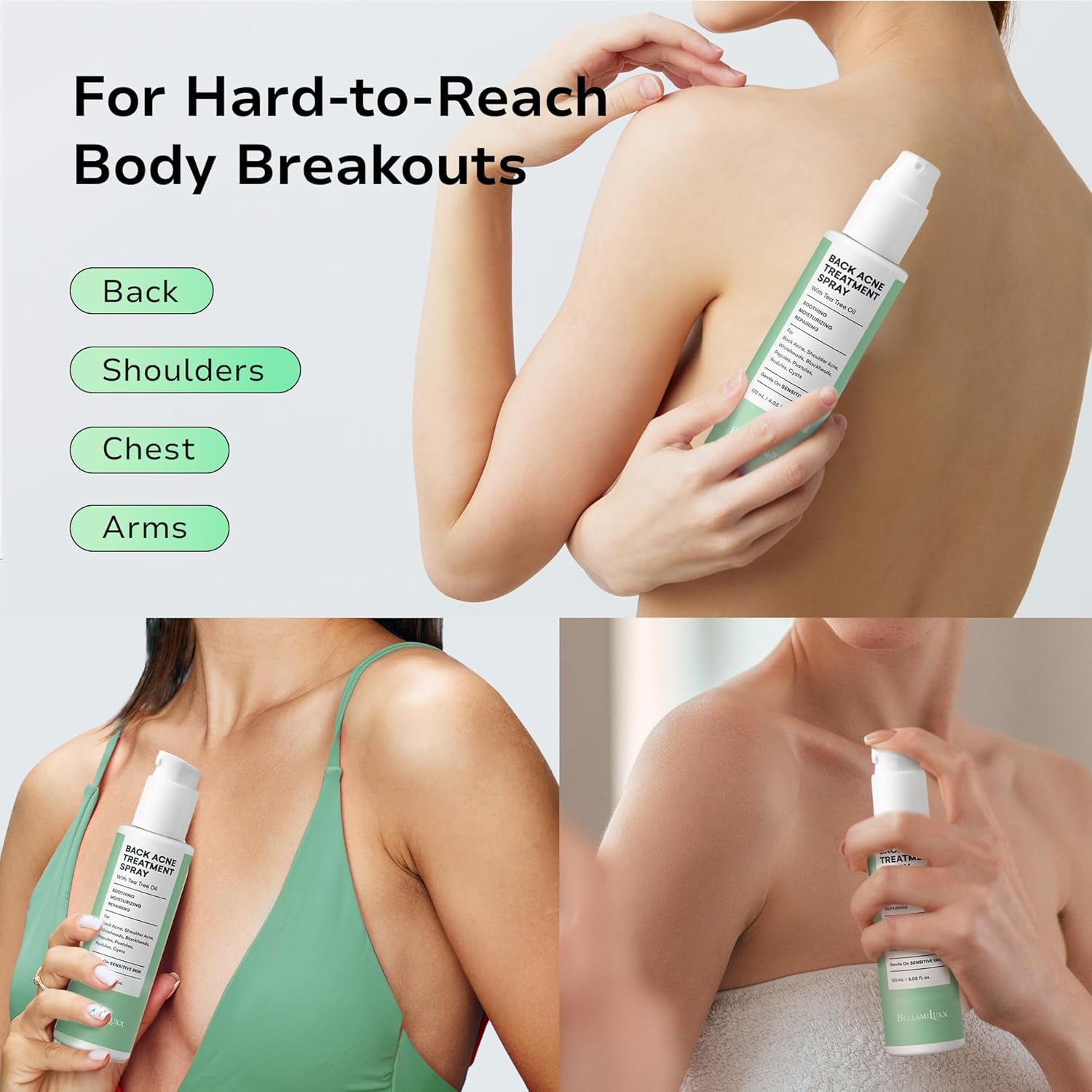 Back & Body Acne Treatment: 2% Salicylic Acid Back Acne Spray for Clear, Soothe & Moisturize - Effective Bacne Treatment with Tea Tree Oil, Body Acne Spray for Men, Women & Teens