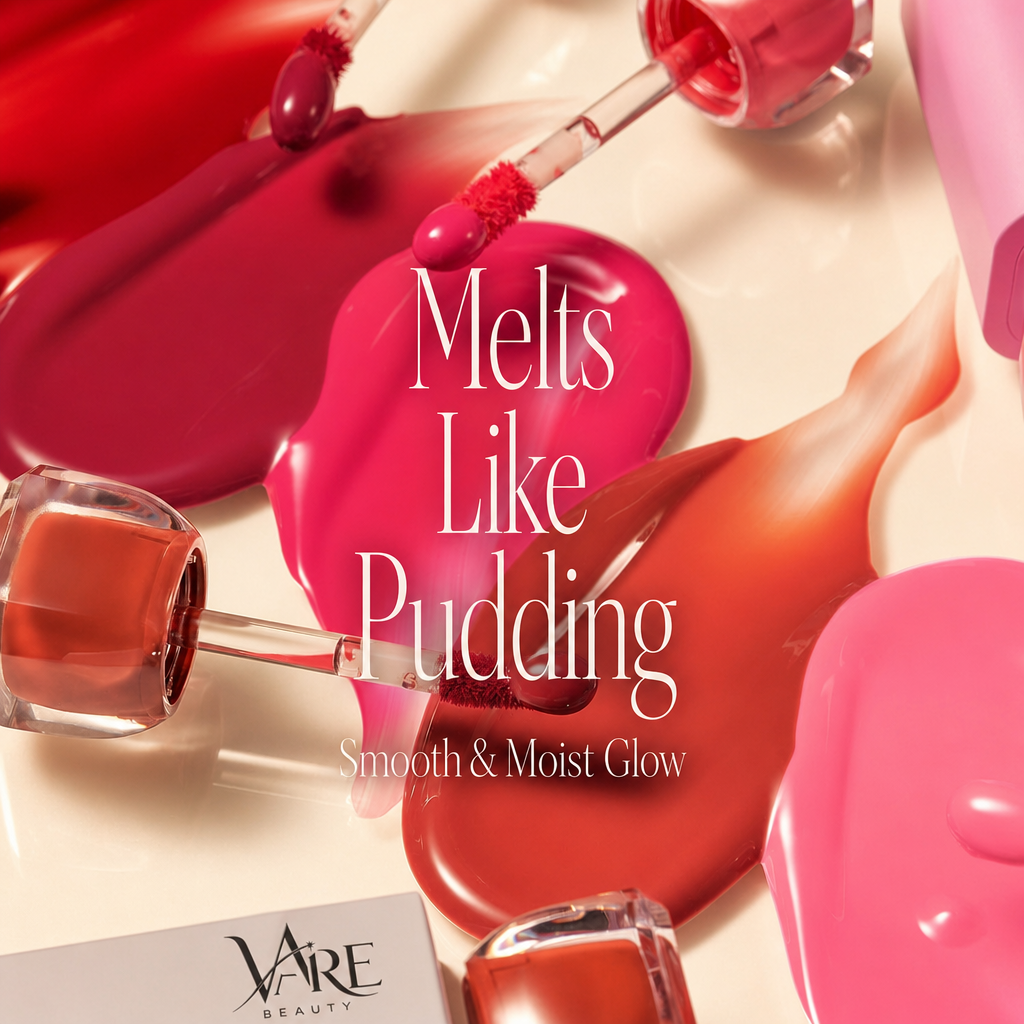 Melts Like Pudding glossy tint smears and applicators on warm ivory