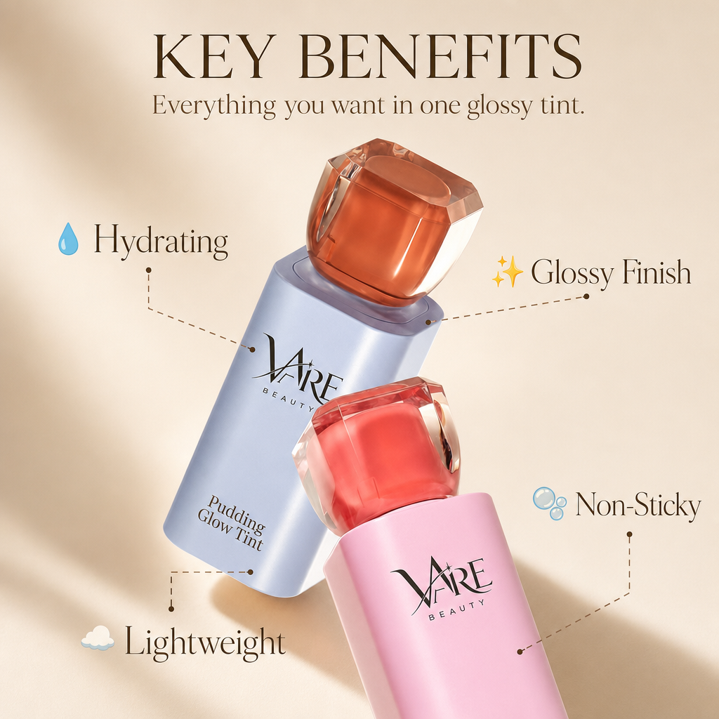 VAIRE BEAUTY Pudding Glow Tint key benefits: hydrating, glossy finish, non-sticky, lightweight