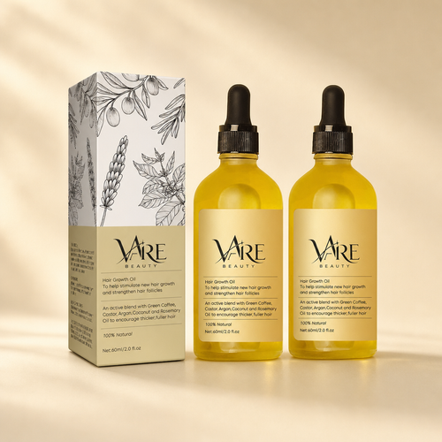 VAIRE BEAUTY rosemary hair growth oil duo with box on warm ivory studio background