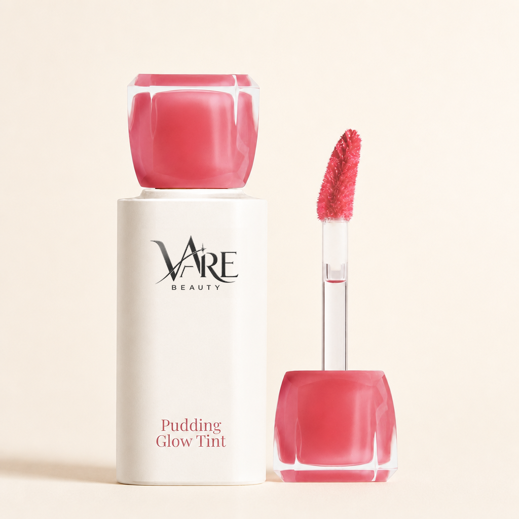 VAIRE BEAUTY Pudding Glow Tint 07 Coco Rose with doe-foot applicator on warm ivory studio background