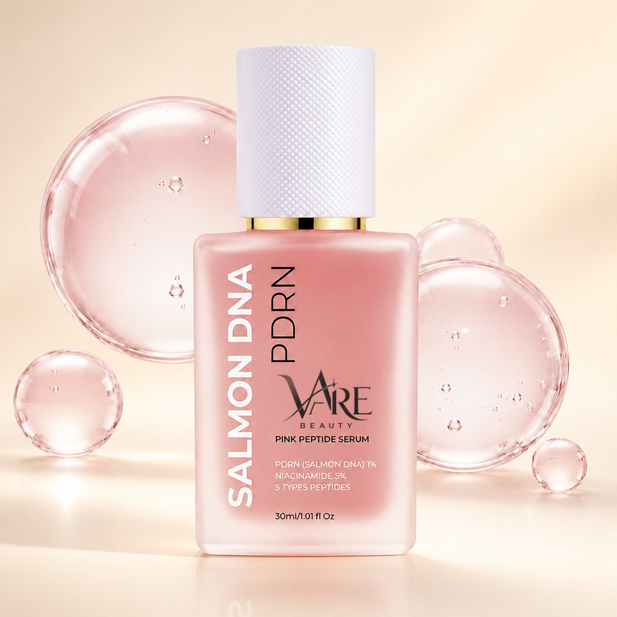 VAIRE BEAUTY PDRN Pink Peptide Serum on warm ivory studio background