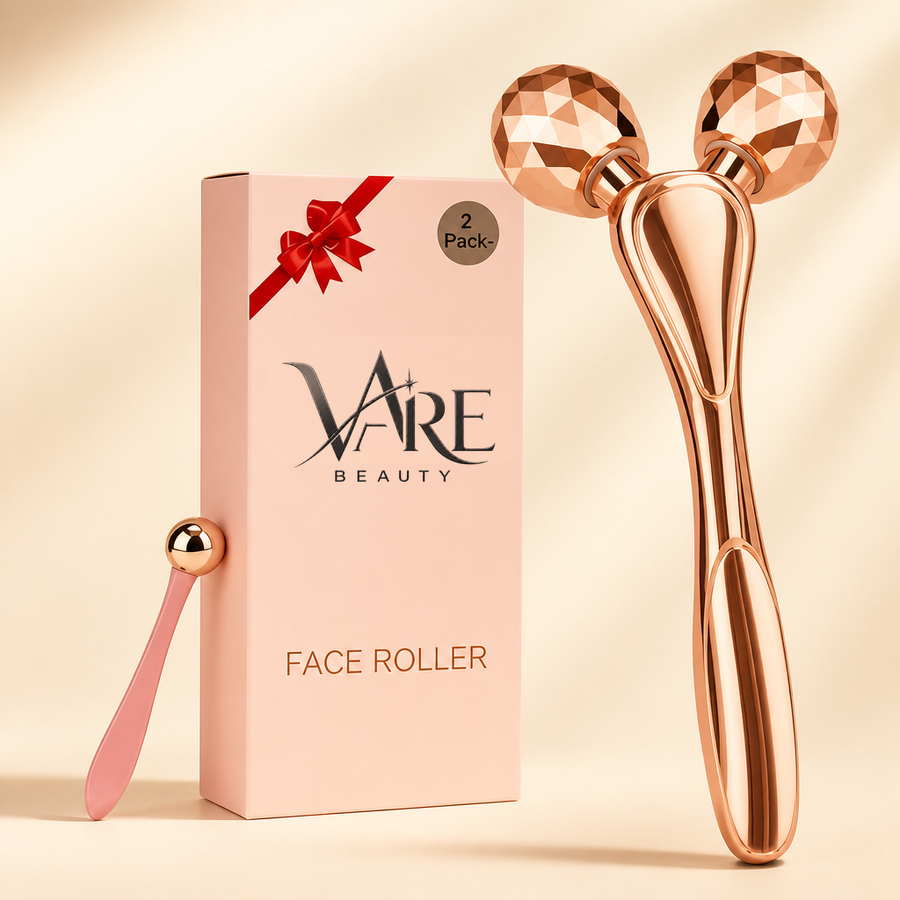 VAIRE BEAUTY 3D Face Roller & Eye Wand Kit on warm ivory studio background